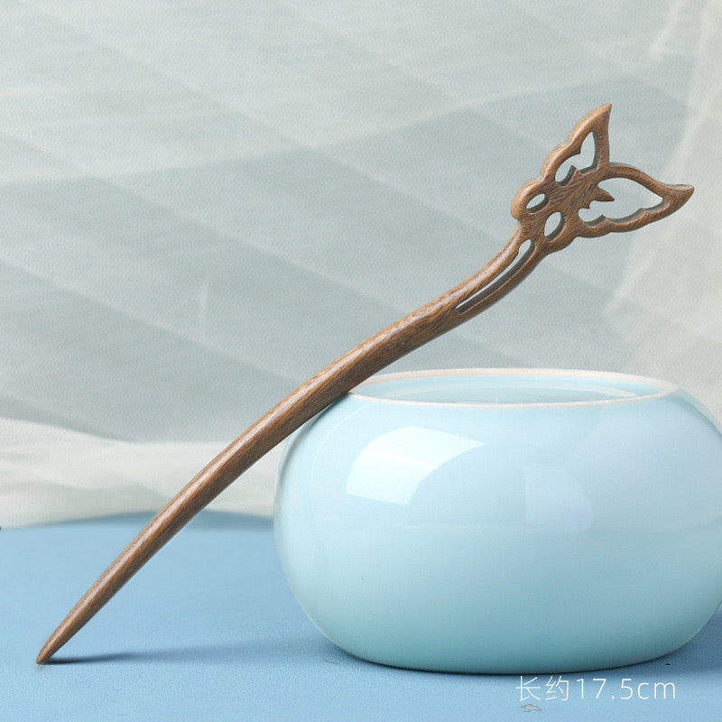 Green Sandalwood Hair Stick – Minimalist Classical Chinese Hairpin | 17.5–18c