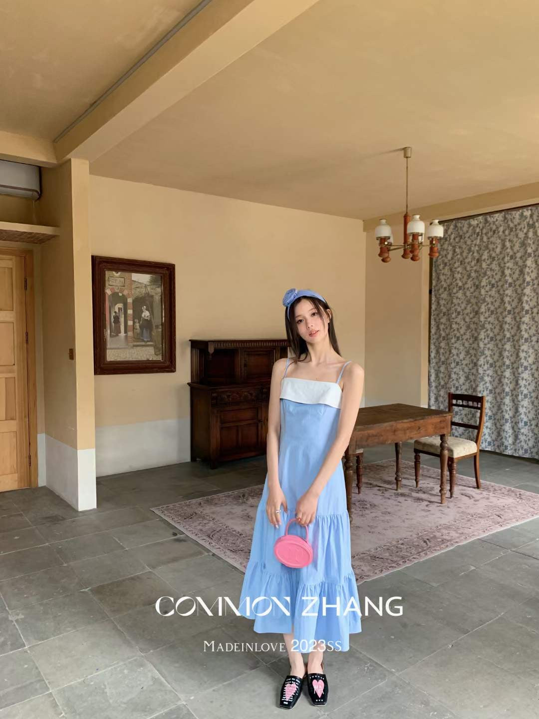 Blue Backless Rustic Cotton Long Dress
