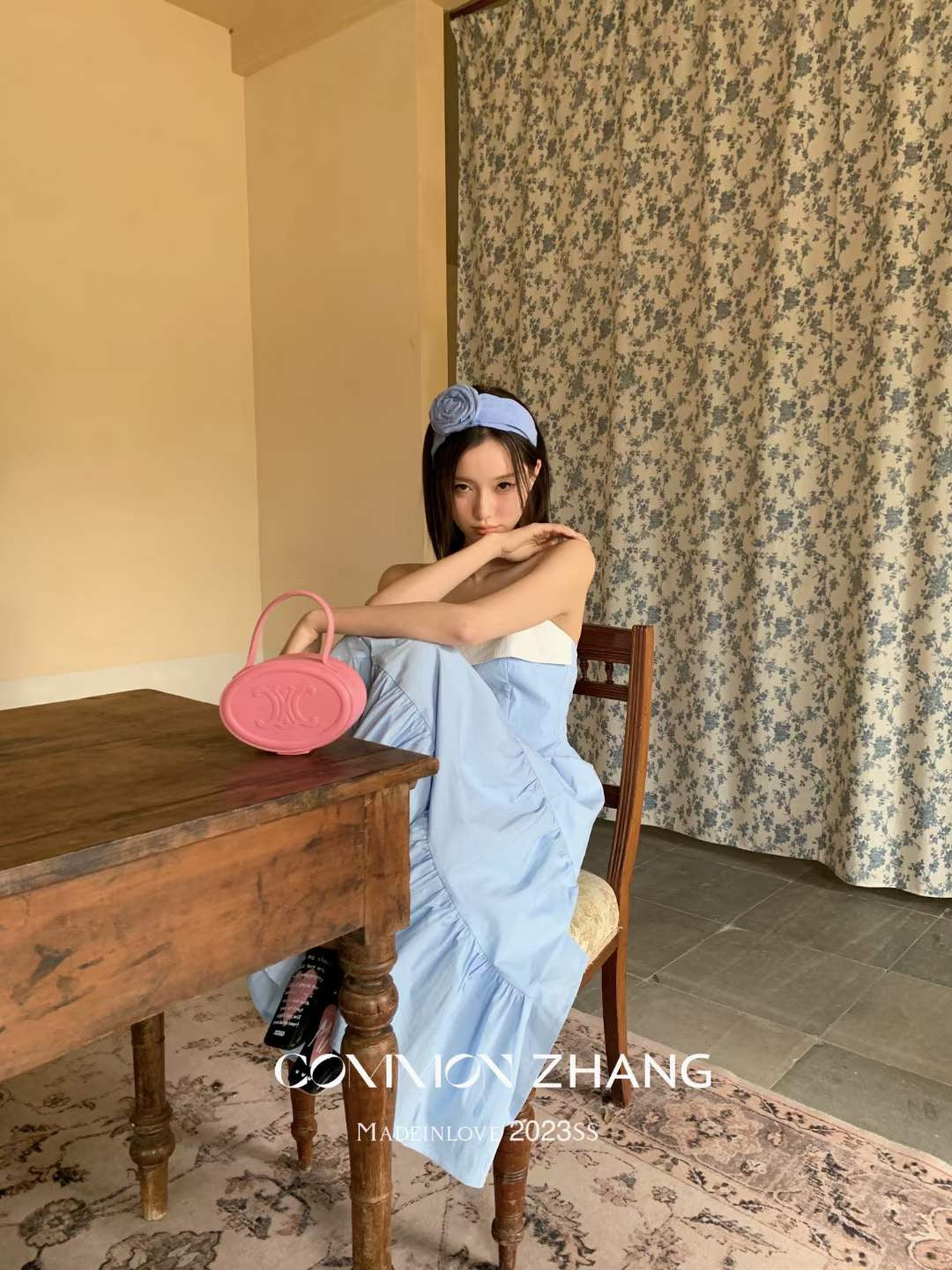 Blue Backless Rustic Cotton Long Dress