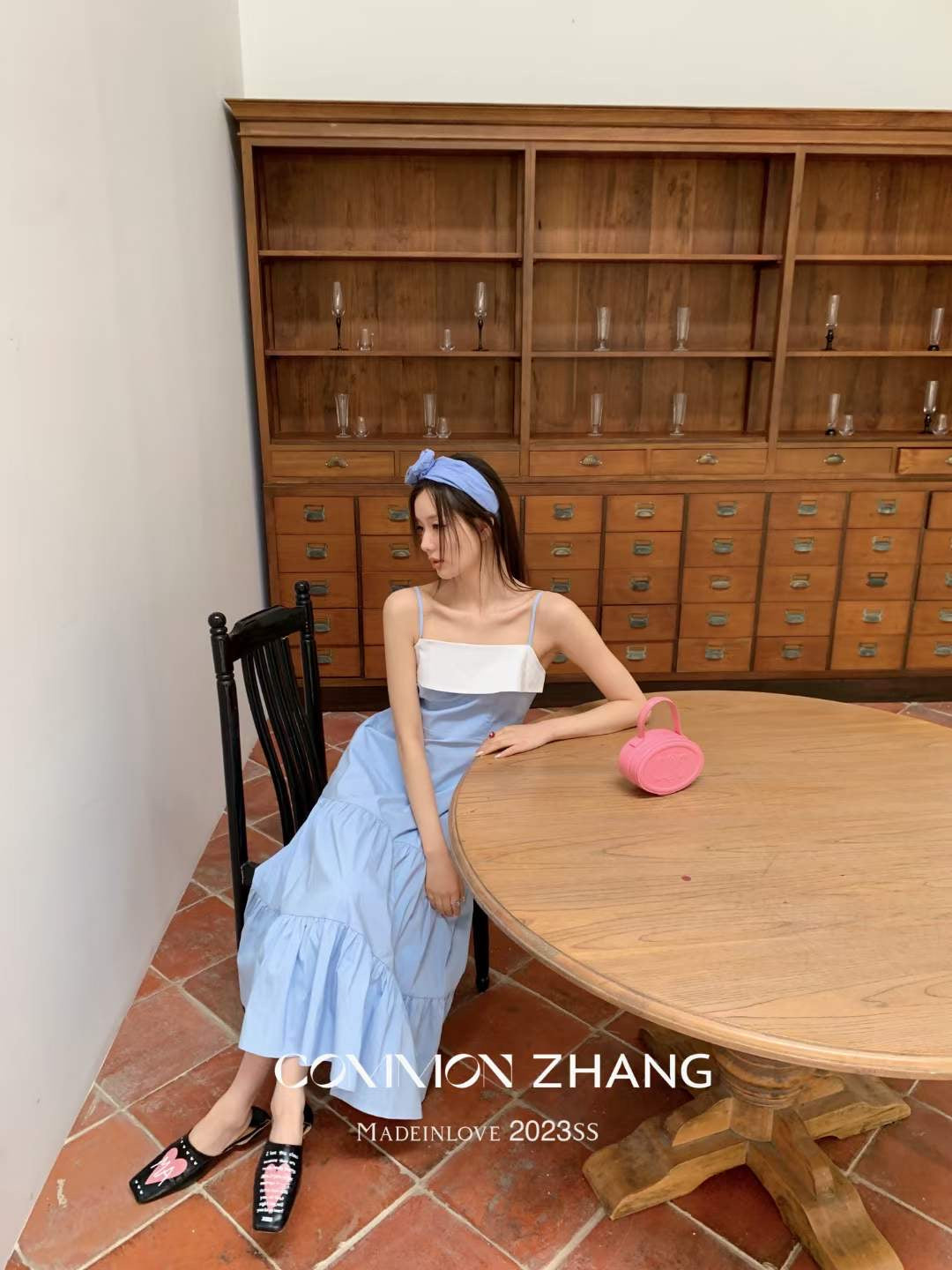 Blue Backless Rustic Cotton Long Dress