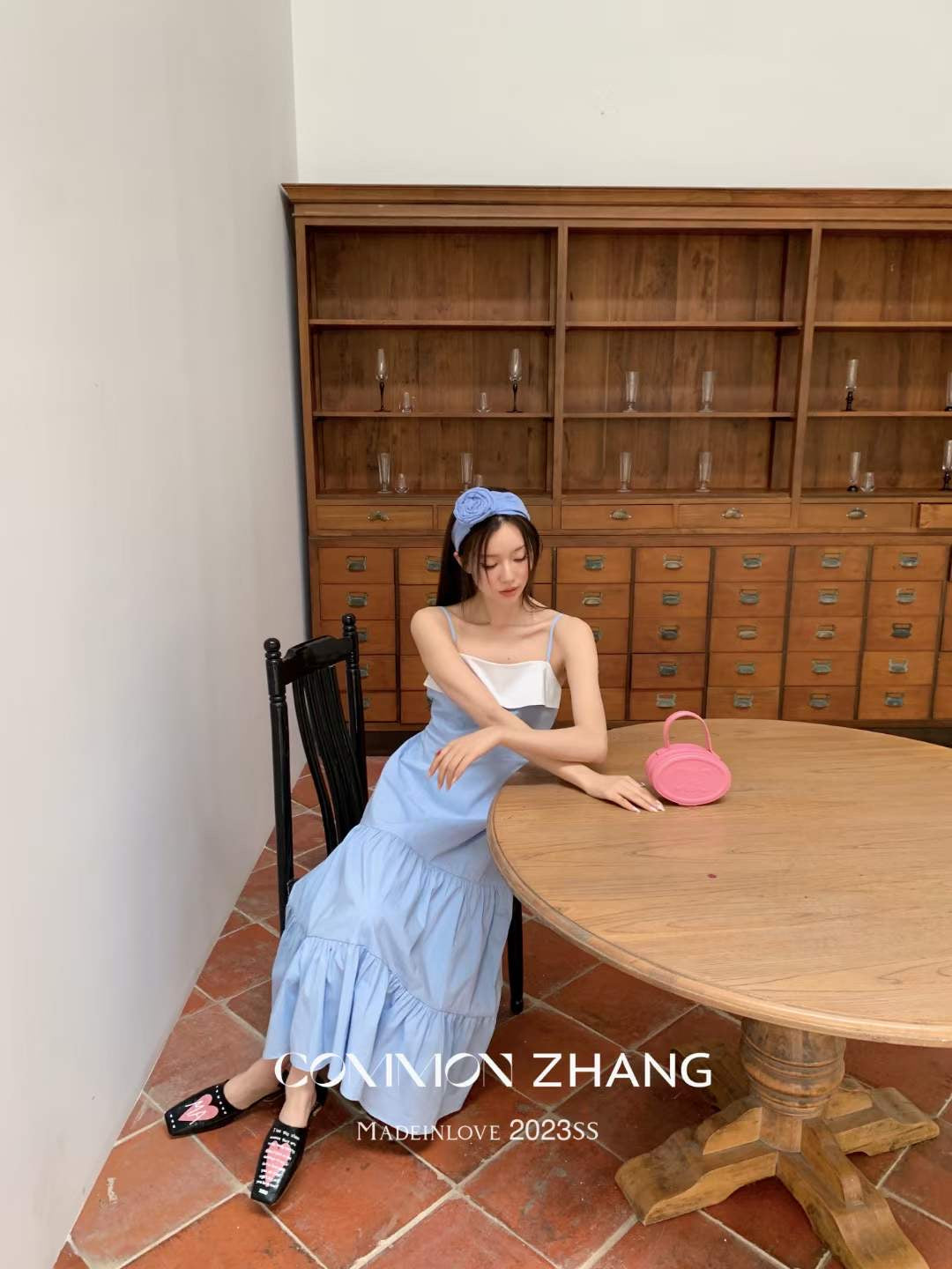 Blue Backless Rustic Cotton Long Dress