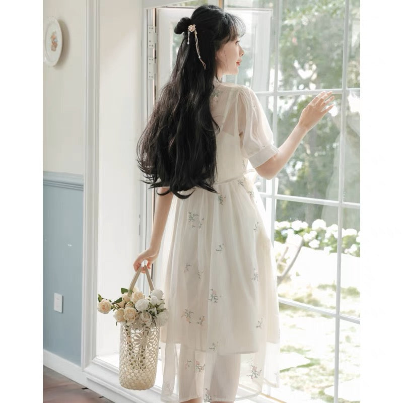 New Chinese Apricot Embroidery Republican Style Two Piece Set