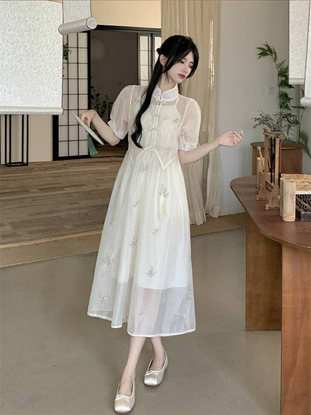 New Chinese Apricot Embroidery Republican Style Two Piece Set