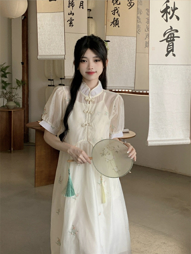 New Chinese Apricot Embroidery Republican Style Two Piece Set