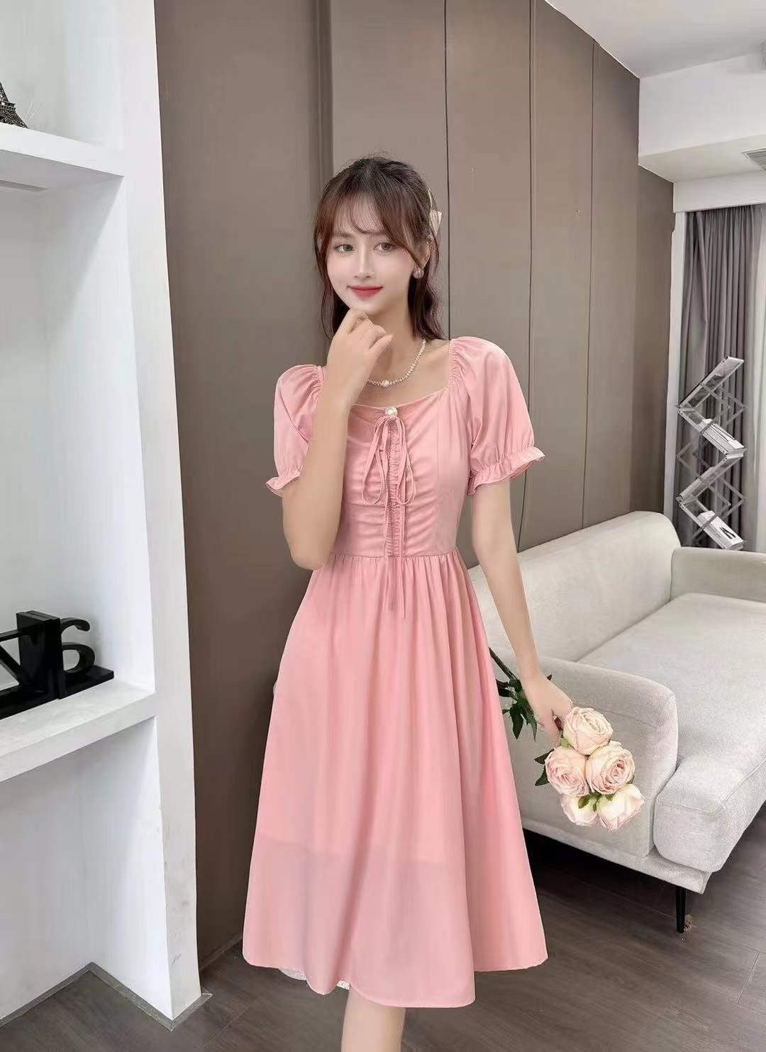 Hepburn Style French Bubble Sleeve Dress(2 color option)