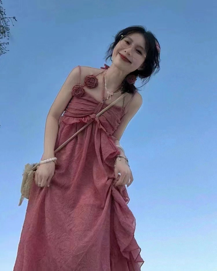 "Summer of Roses" Vacation Style Halter Irregular Skirt(2 colors optional)