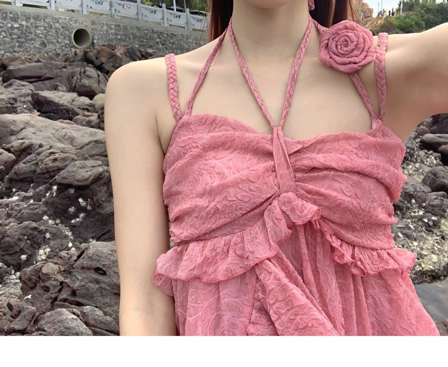 "Summer of Roses" Vacation Style Halter Irregular Skirt(2 colors optional)