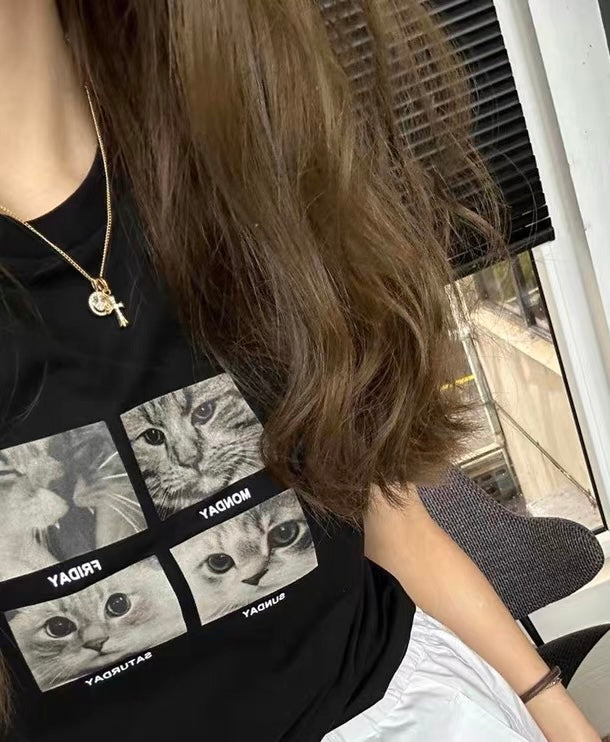 Cat Slim Short Rounded Edge Straight Tee
