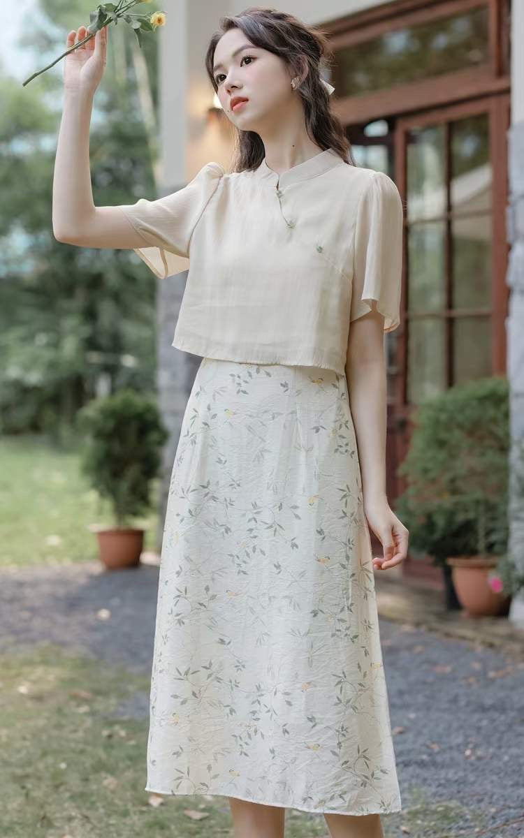 New Chinese retro high waist temperament two-piece set