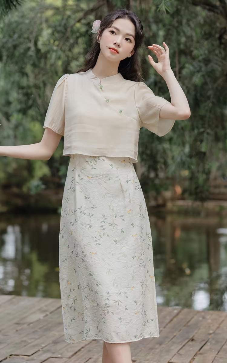 New Chinese retro high waist temperament two-piece set