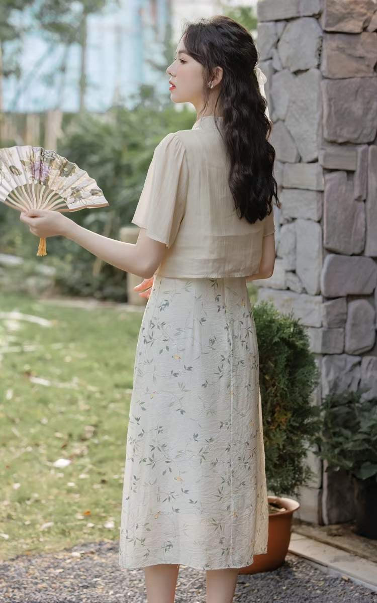 New Chinese retro high waist temperament two-piece set