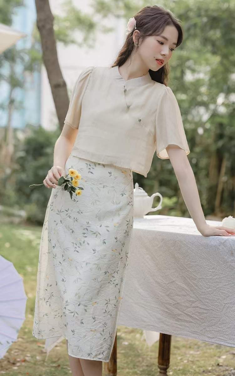 New Chinese retro high waist temperament two-piece set