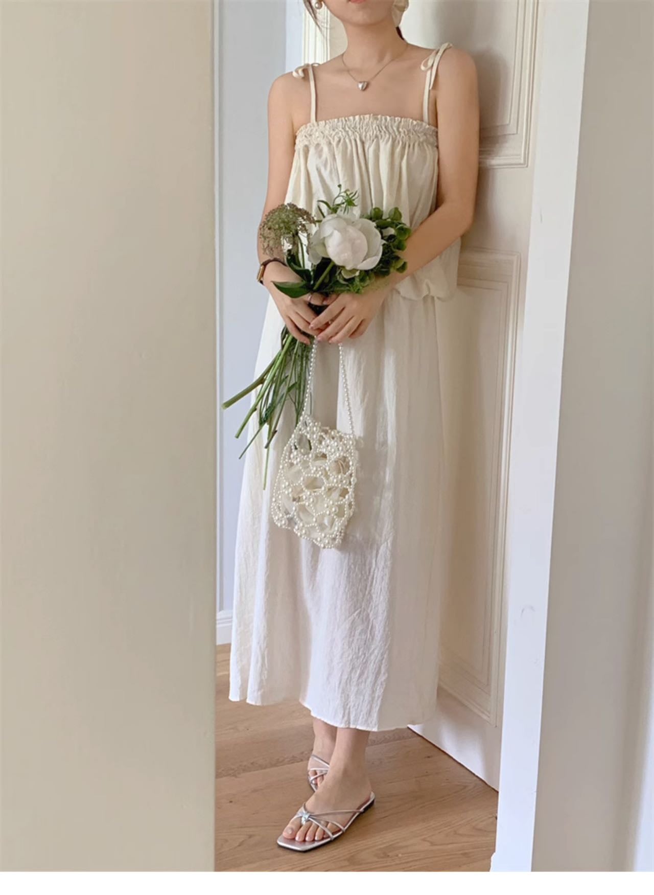Pure White Suspender Long Dress Two Piece Set