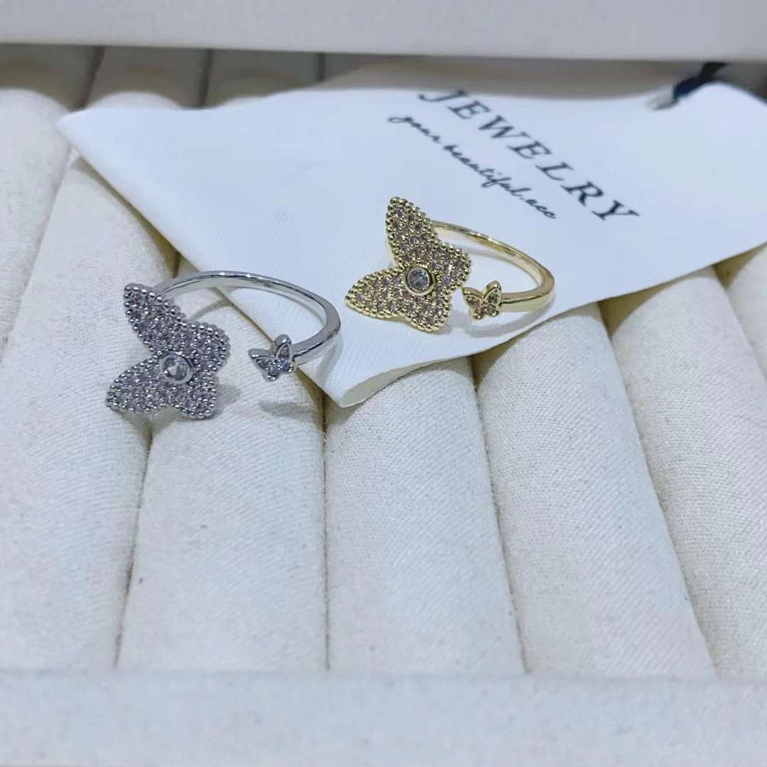 Butterfly ring with diamonds ( two colors optional )