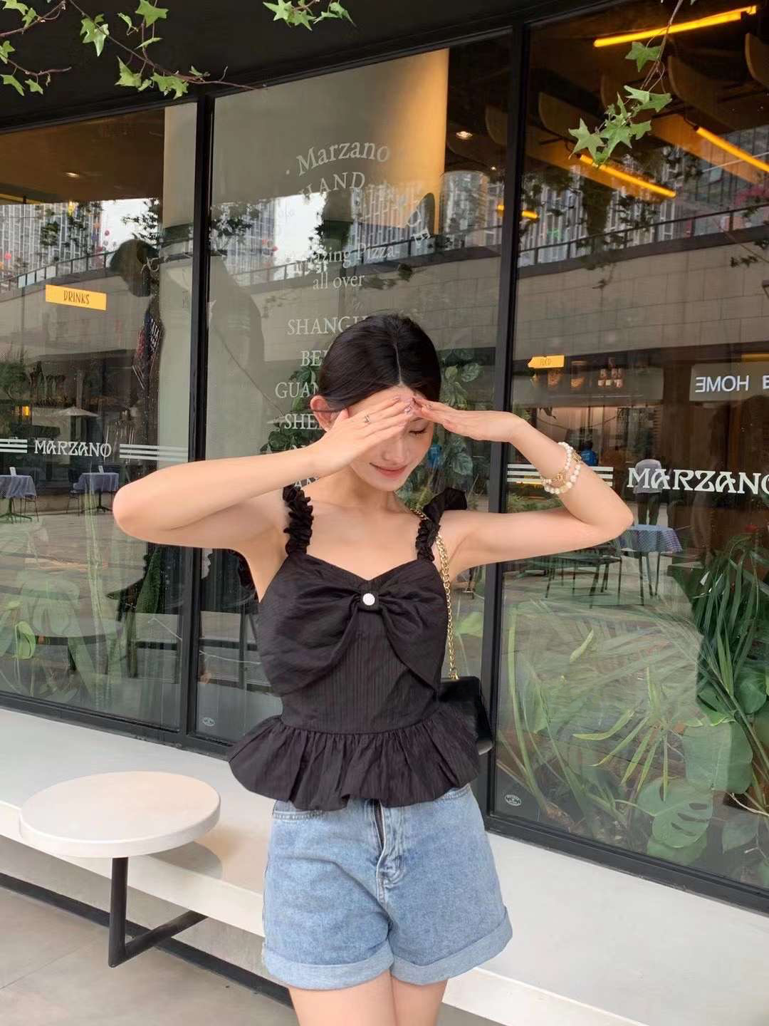 Solid Black Ruffle Butterfly Cami Top