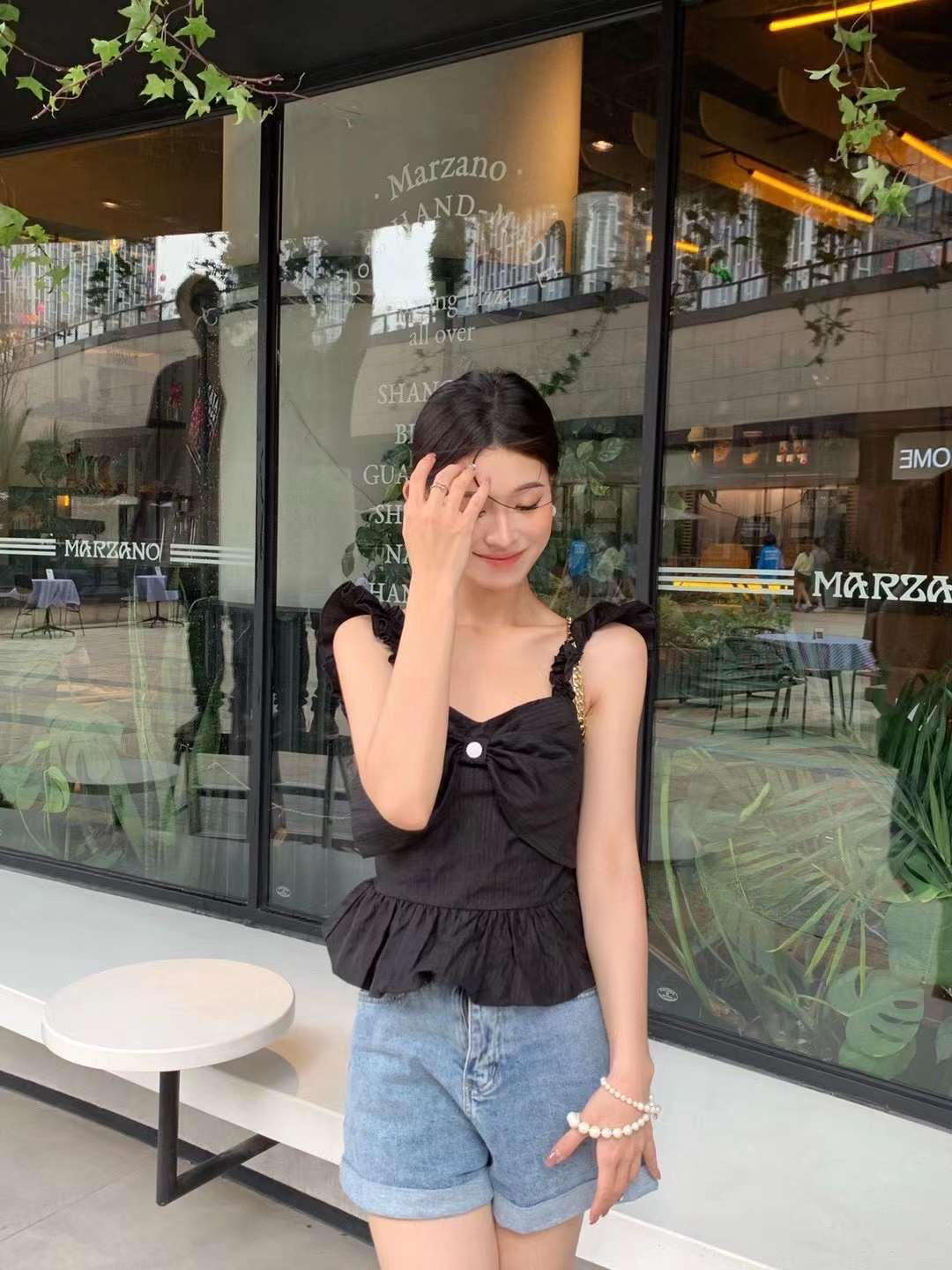 Solid Black Ruffle Butterfly Cami Top