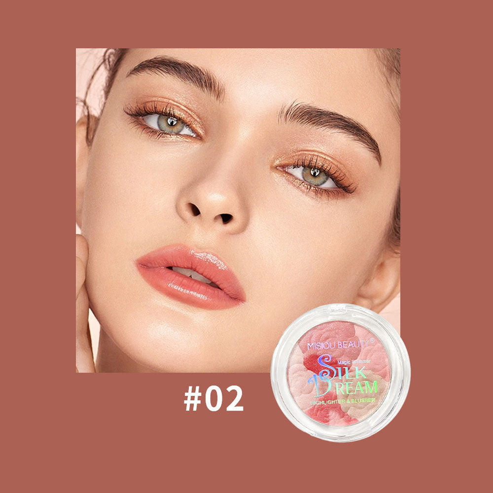 Misiou Beauty three-Color Embossed Rose Petal 3D Carved Shimmer Highlighting and Blush Palette