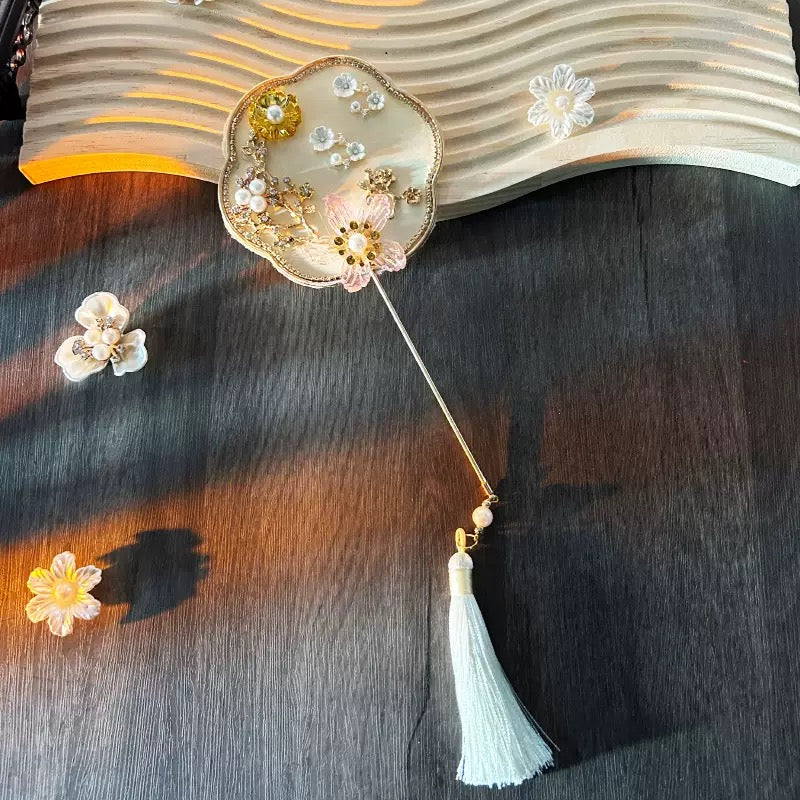 Handcrafted Mini Round Silk Fan with Tassel – Antique Style Accessory