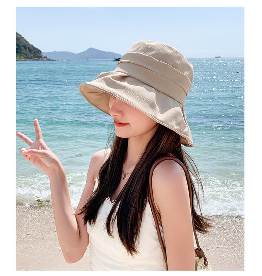 Summer Wide Brim Bucket Hat for Women – Japanese Korean Style Sun Hat | 58cm Fit, UV Protection, Casual Travel Hat