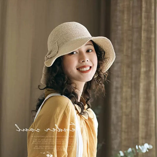 Foldable Straw Sun Hat with Bow –Small Brim Beach Hat | Summer UV Protection