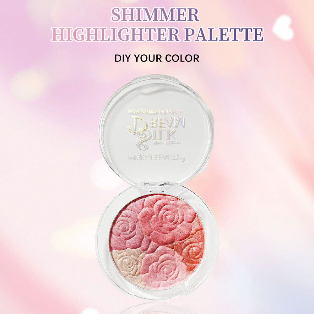 Misiou Beauty three-Color Embossed Rose Petal 3D Carved Shimmer Highlighting and Blush Palette