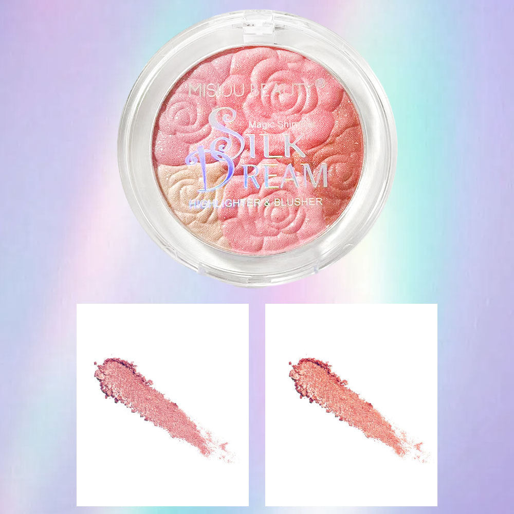Misiou Beauty three-Color Embossed Rose Petal 3D Carved Shimmer Highlighting and Blush Palette