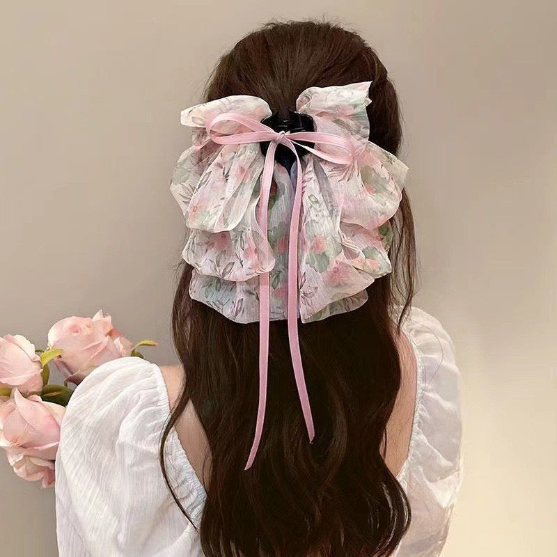 Elegant Chinese Style Ribbon Bow Hair Claw Clip – Fairy-Inspired Flowing Tassel Hair Accessory for Summer Half-Up Styles (13cm)