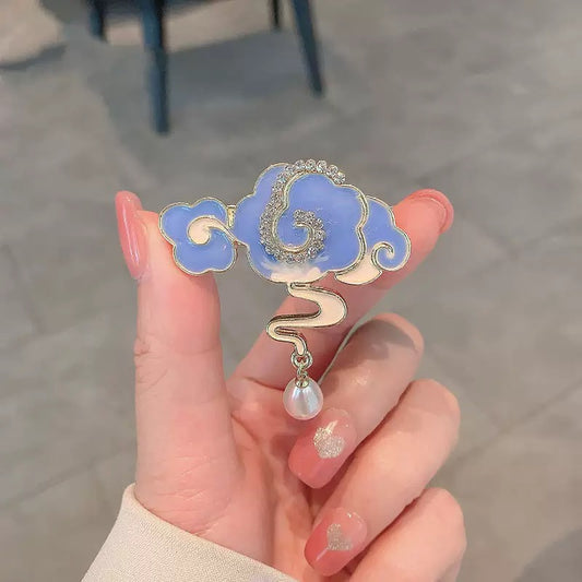 Elegant Chinese Style Cloud Hair Clip – Retro Pearl Duckbill Clip for Women, Side Bang Clip for Thin Hair