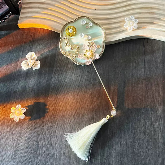 Handcrafted Mini Round Silk Fan with Tassel – Antique Style Accessory