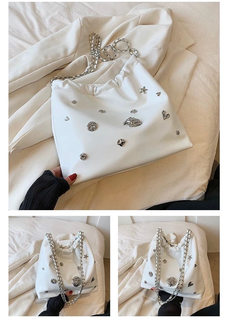 Metallic Chain Bucket Bag – Korean Style Small Shoulder Purse