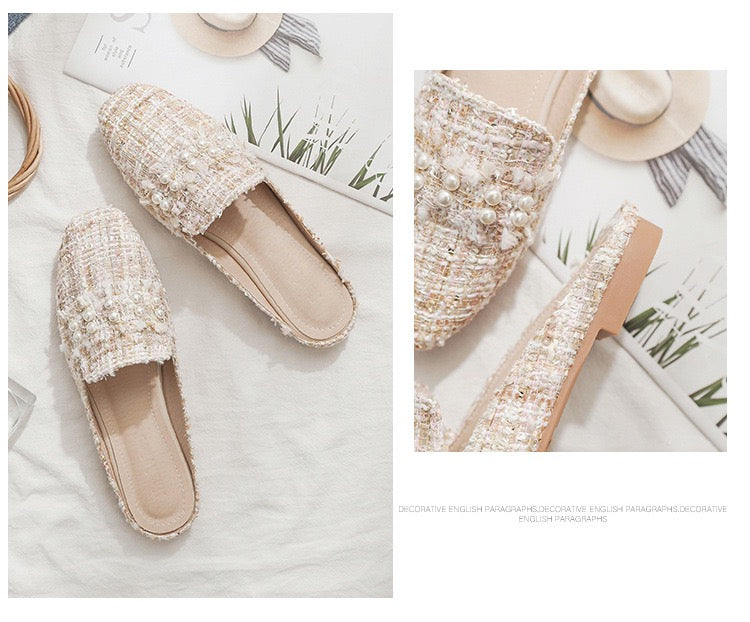 Women’s Elegant Slip-On Flats – Beige | Style A (Bow) or Style B (Pearl Grid)