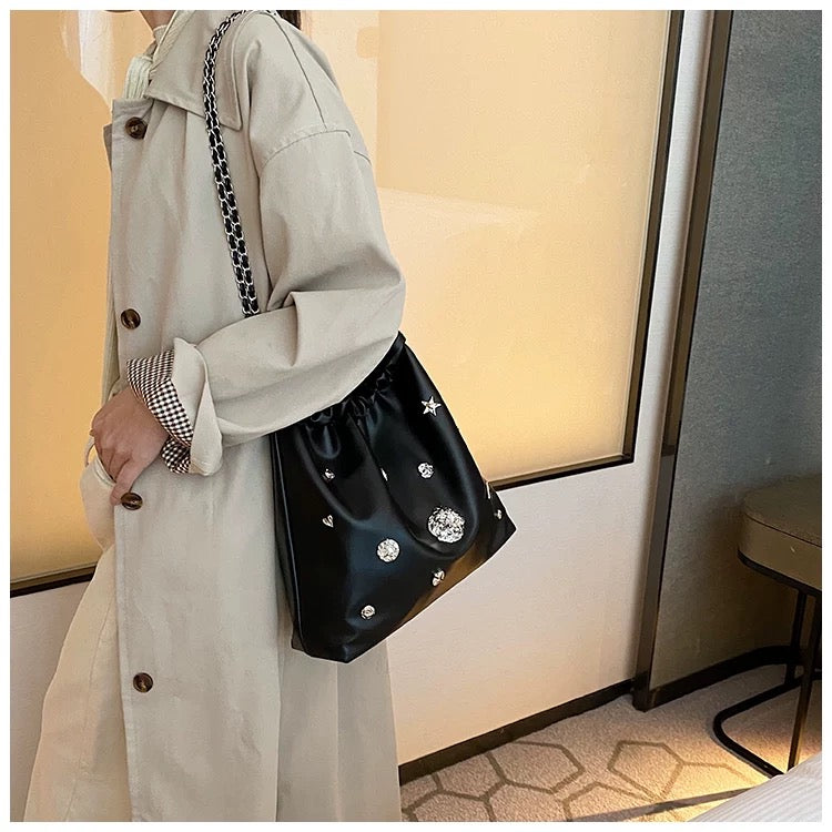 Metallic Chain Bucket Bag – Korean Style Small Shoulder Purse