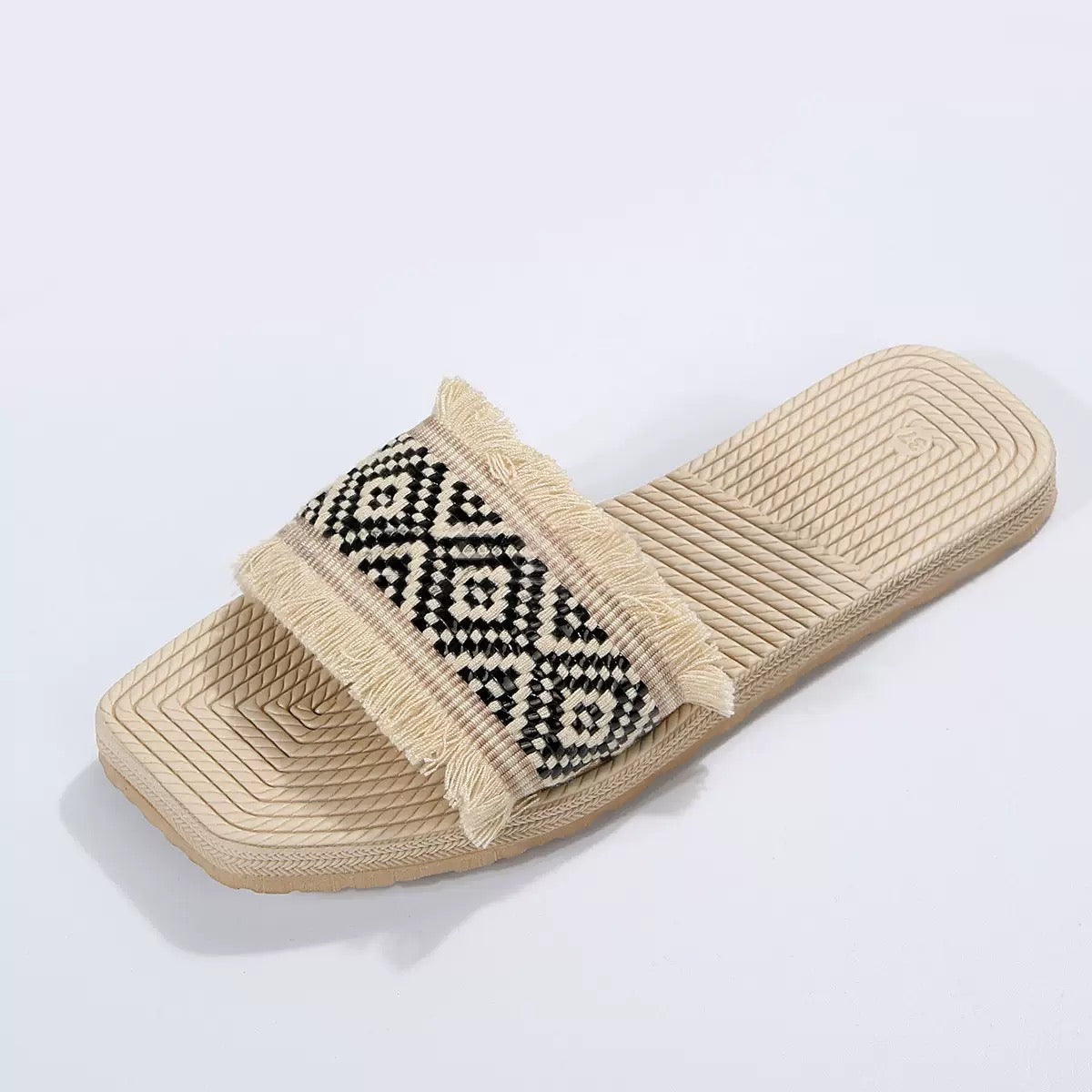 Women’s Woven Fringe Slides – Boho Style