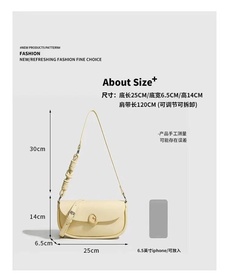 Candy Yellow Baguette Shoulder Bag – Adjustable Strap PU Leather Crossbody Purse for Women