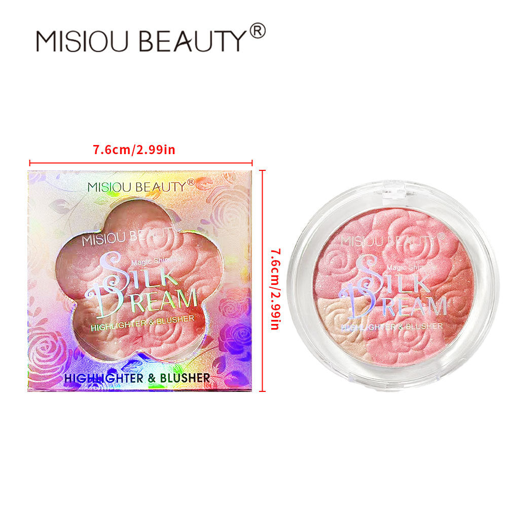 Misiou Beauty three-Color Embossed Rose Petal 3D Carved Shimmer Highlighting and Blush Palette