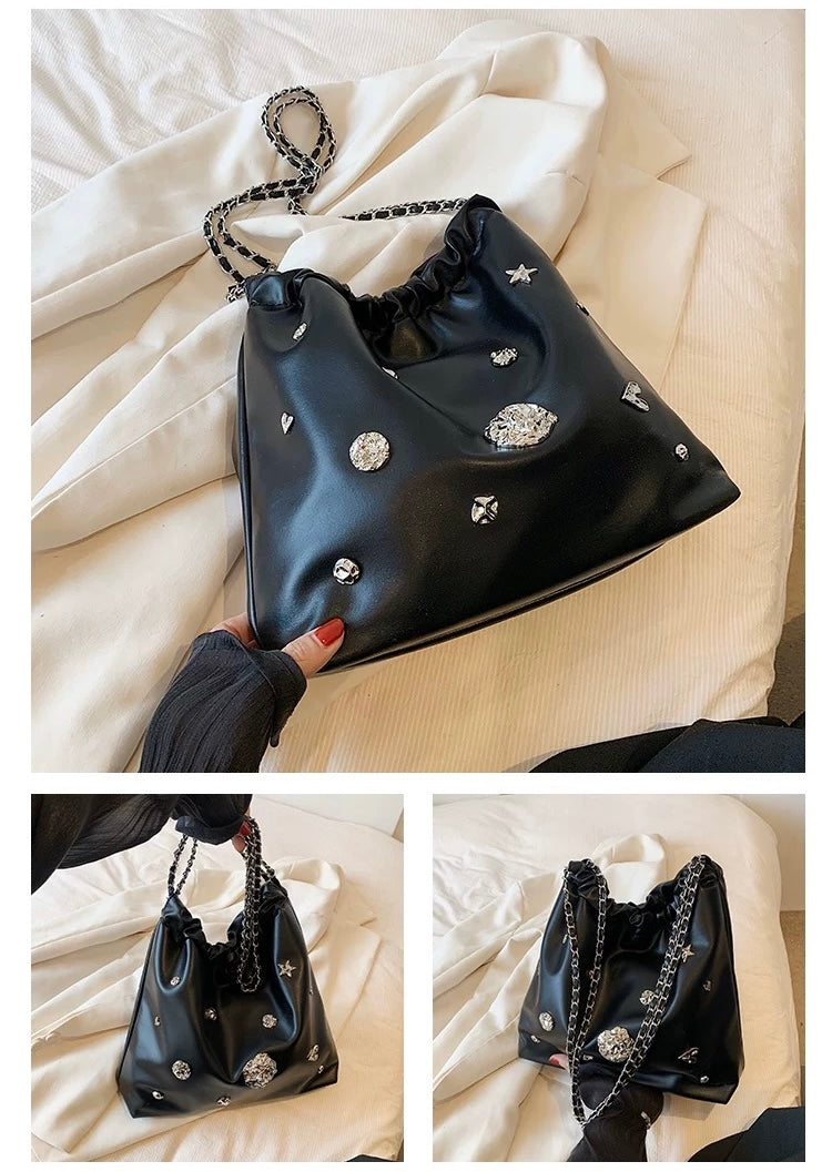 Metallic Chain Bucket Bag – Korean Style Small Shoulder Purse