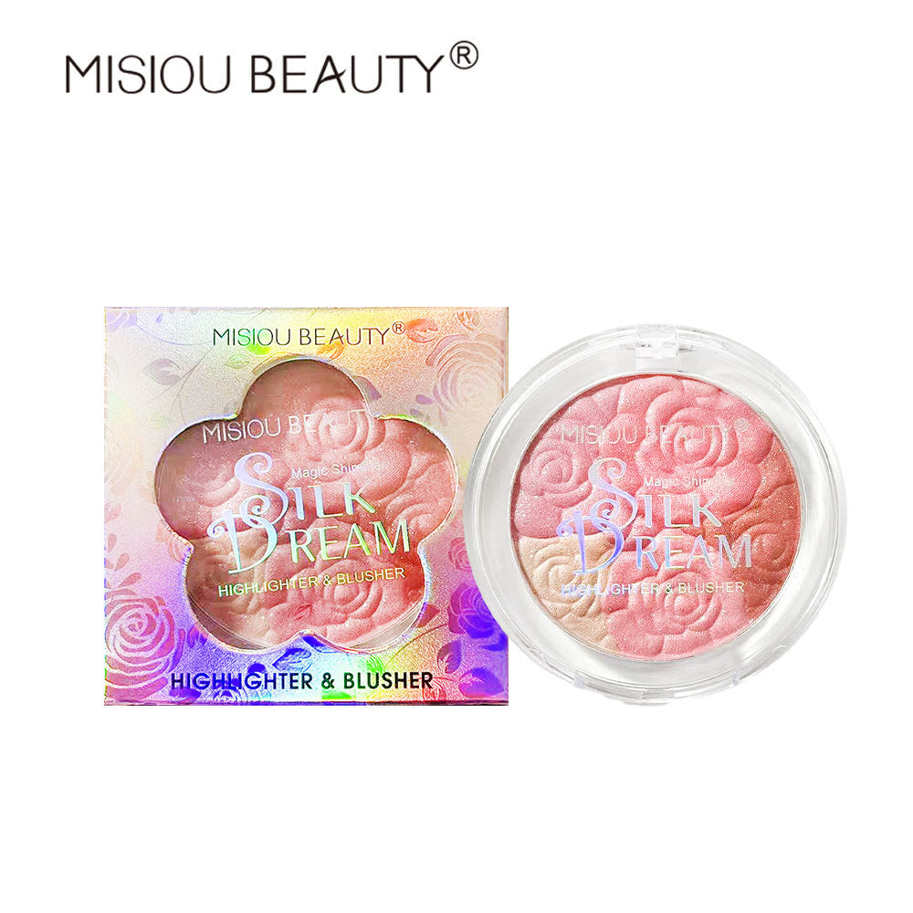 Misiou Beauty three-Color Embossed Rose Petal 3D Carved Shimmer Highlighting and Blush Palette