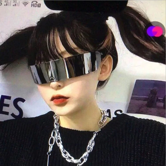 Futuristic Wraparound Visor Sunglasses – Full Gray Silver Mirror
