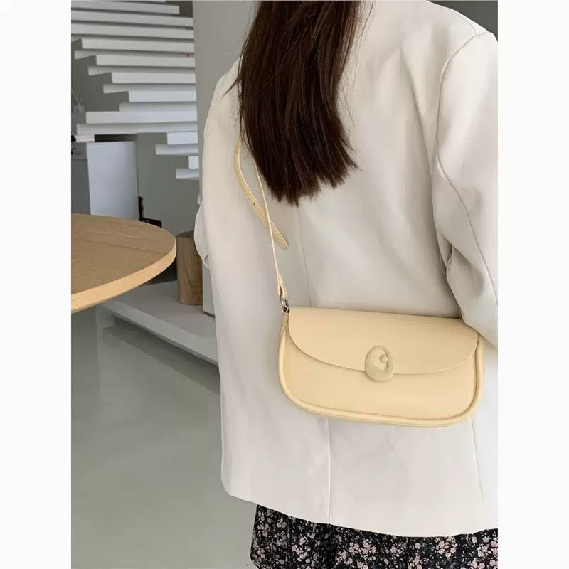 Candy Yellow Baguette Shoulder Bag – Adjustable Strap PU Leather Crossbody Purse for Women