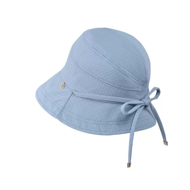 Light Blue Ribbon Bucket Hat – Elegant Summer Sun Hat for Women | Foldable UV Protection Cloche Style
