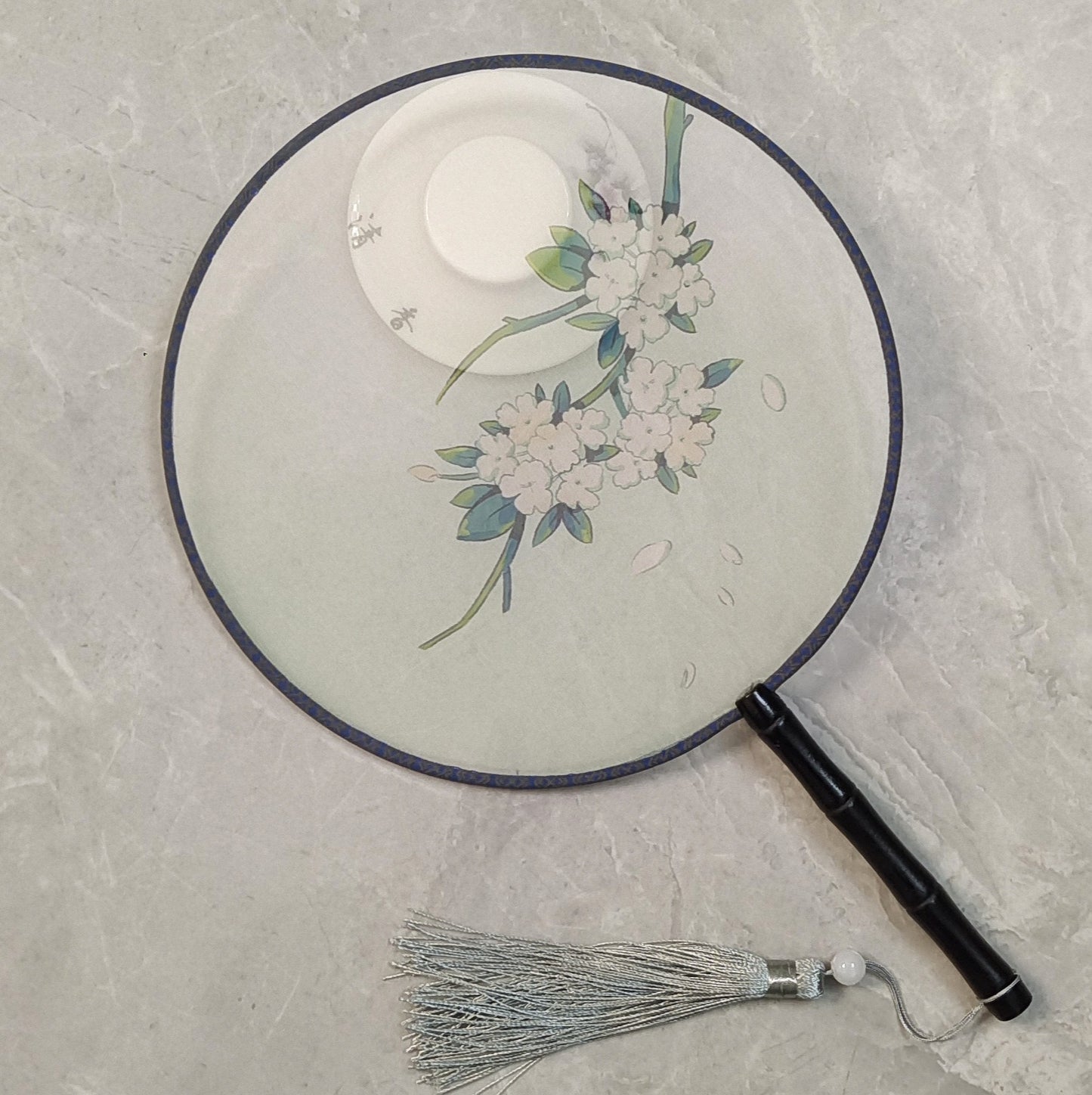 Silk Semi-Transparent Chinese Round Fan | 21cm Floral Fan Surface | 15cm Handle | Hanfu Photo Prop | Classical Vintage Style