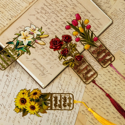Floral Language Metal Bookmarks – Vintage Vase Tassel