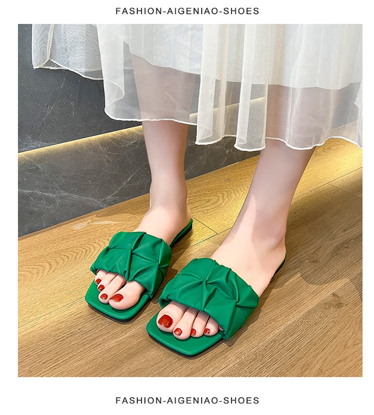 Women’s Ruched Bow Slides – Green