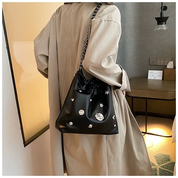 Metallic Chain Bucket Bag – Korean Style Small Shoulder Purse
