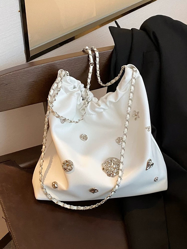 Metallic Chain Bucket Bag – Korean Style Small Shoulder Purse