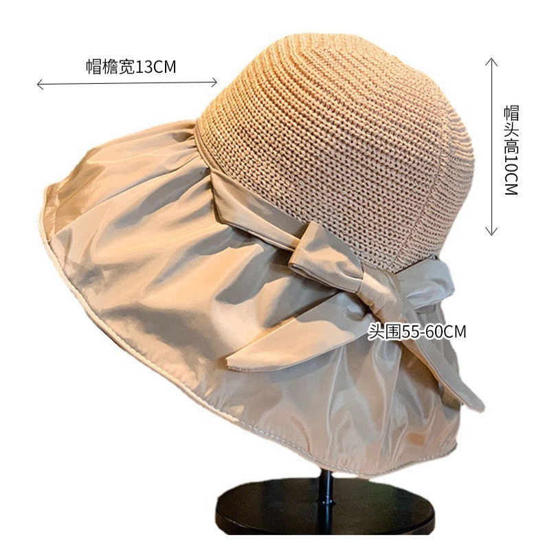 Convertible Bow Sun Hat – Foldable Summer Hat with Built-in Storage Pouch |