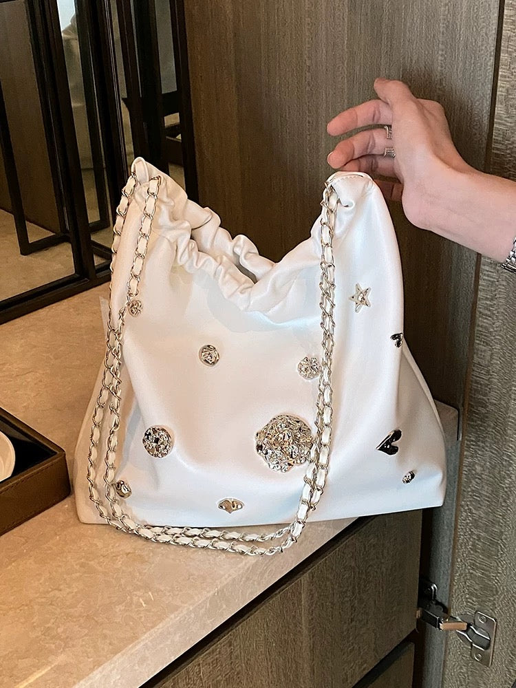Metallic Chain Bucket Bag – Korean Style Small Shoulder Purse