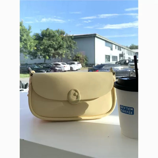 Candy Yellow Baguette Shoulder Bag – Adjustable Strap PU Leather Crossbody Purse for Women