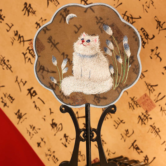 Eight-Petal Silk Fan with Single-Sided Su Embroidery | Traditional Chinese Decorative Fan