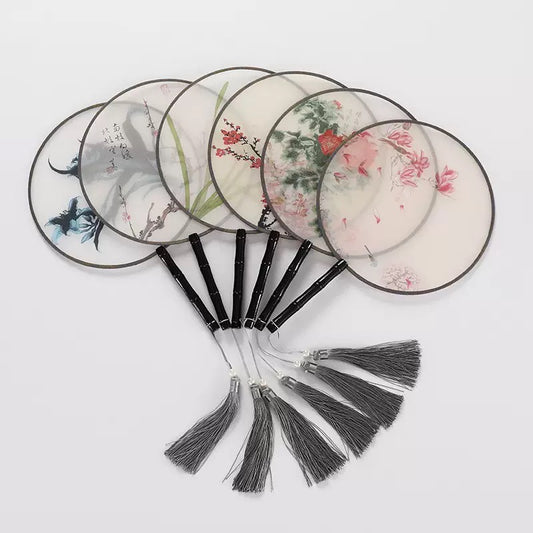 Silk Semi-Transparent Chinese Round Fan | 21cm Floral Fan Surface | 15cm Handle | Hanfu Photo Prop | Classical Vintage Style